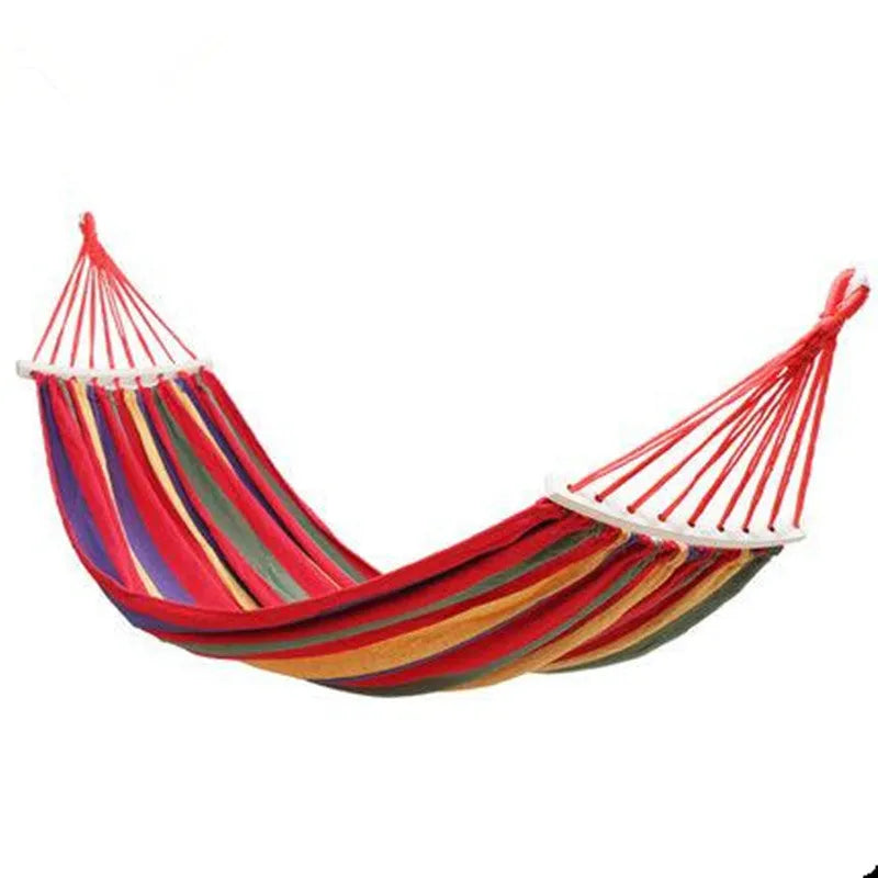Canvas swing camping hammock with buckle in red anti-flip colour, fabric material, outdoor setting