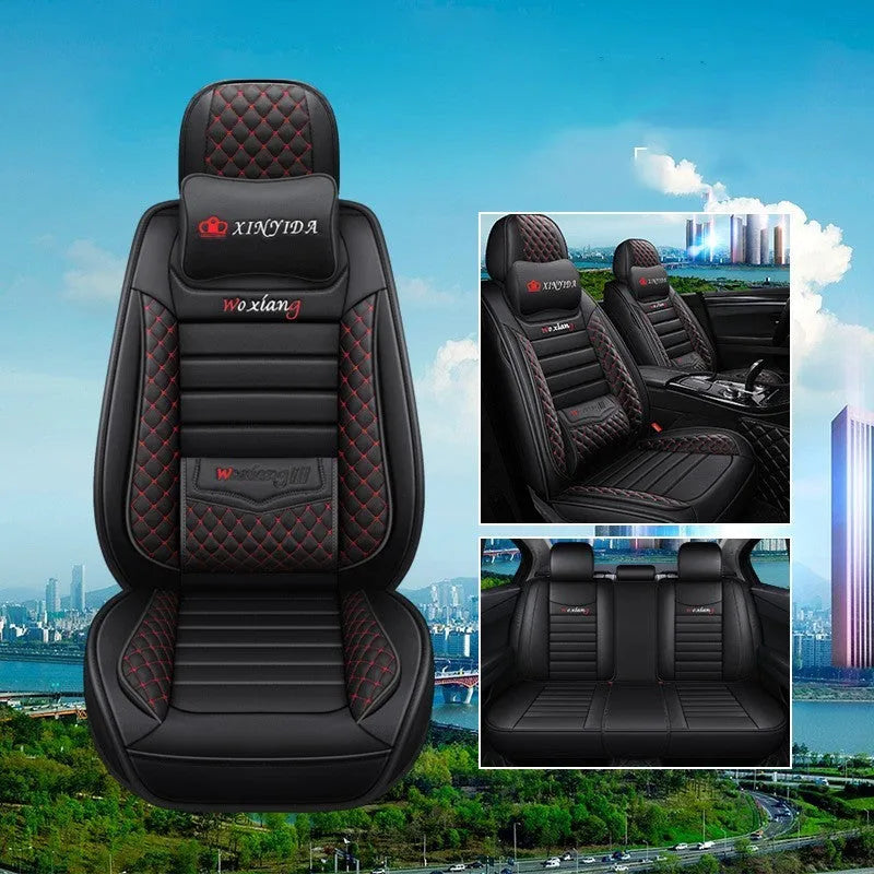 Universal car seat cushion with high elastic sponge filler in red, green, and black colour options.
