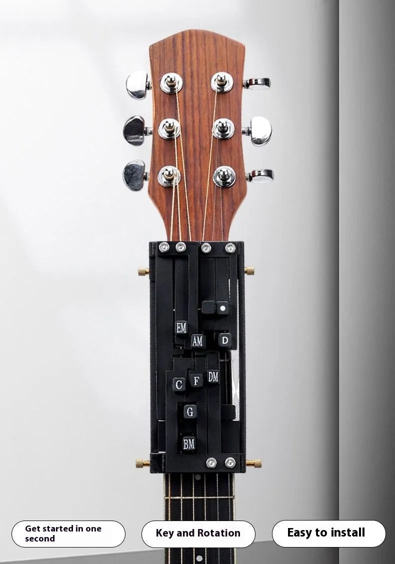 Black automatic chord changing device for folk guitar practice with singers