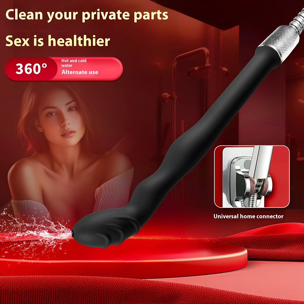 Black silicone hosepipe flusher for cleaning and enema use in large and small sizes