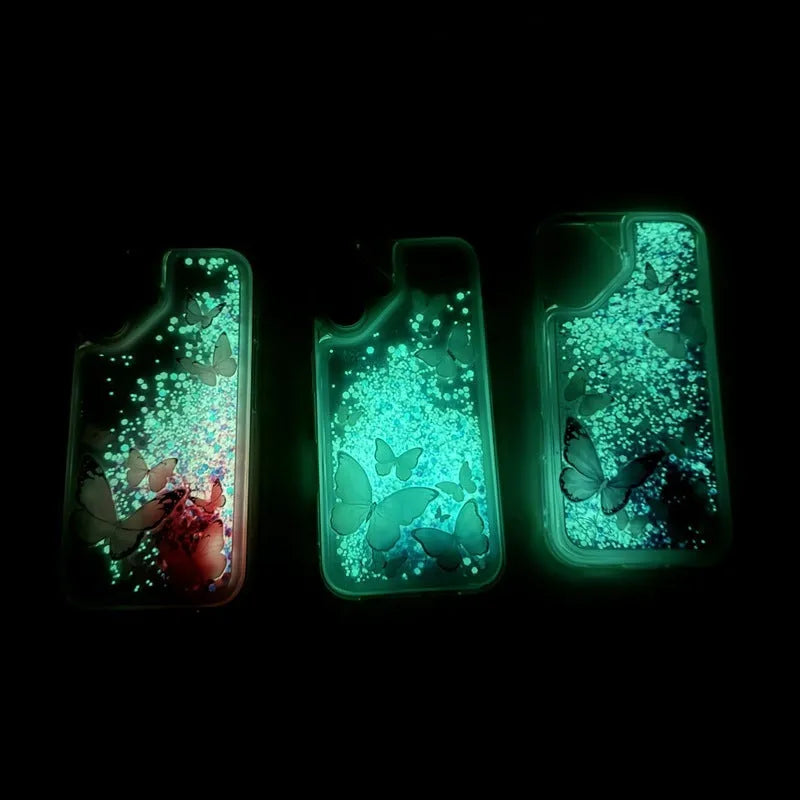 Luminous butterfly glitter TPU phone case for Apple iPhone showing purple colour