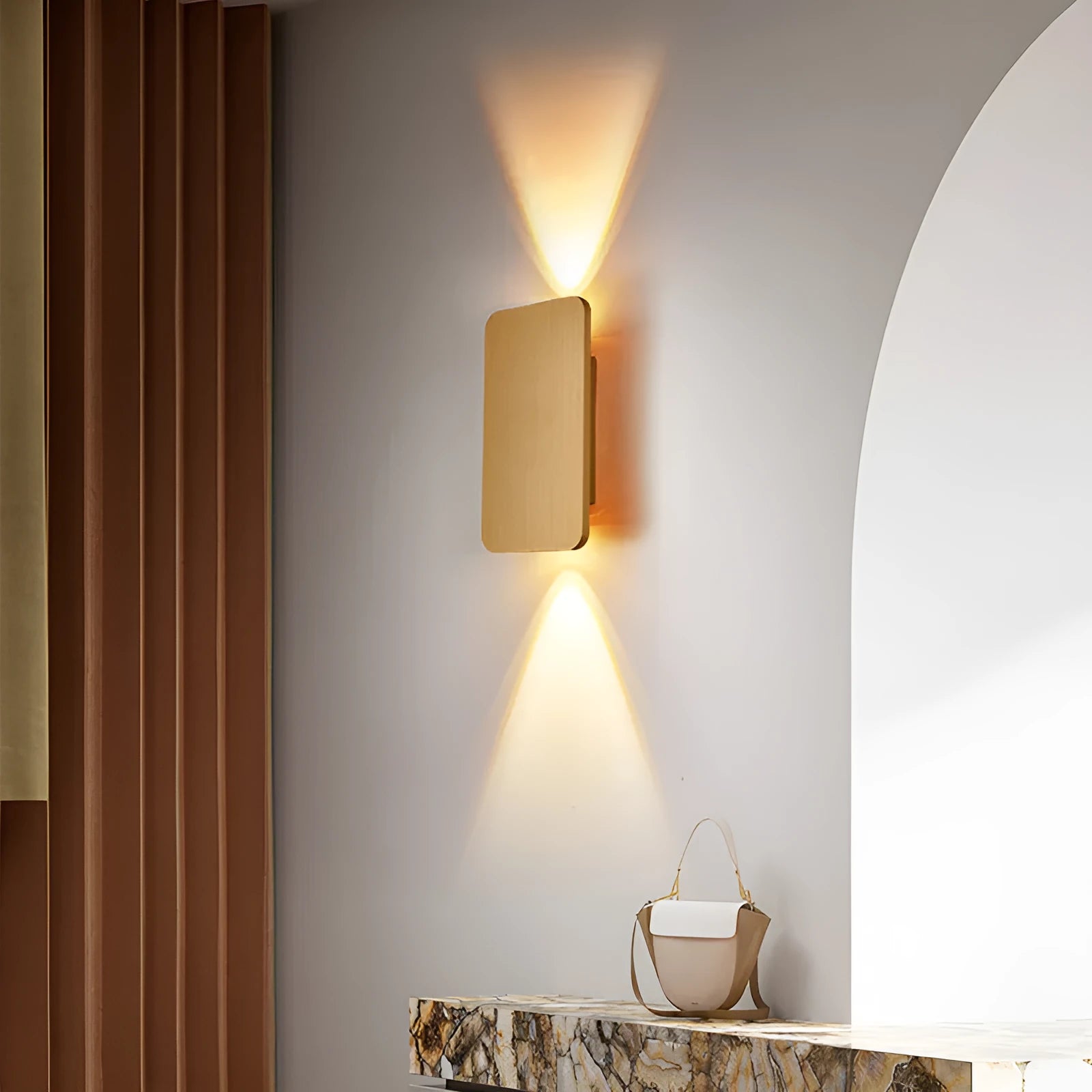 Minimalist modern LED wall lamp with Nordic design in metal construction showing two size options