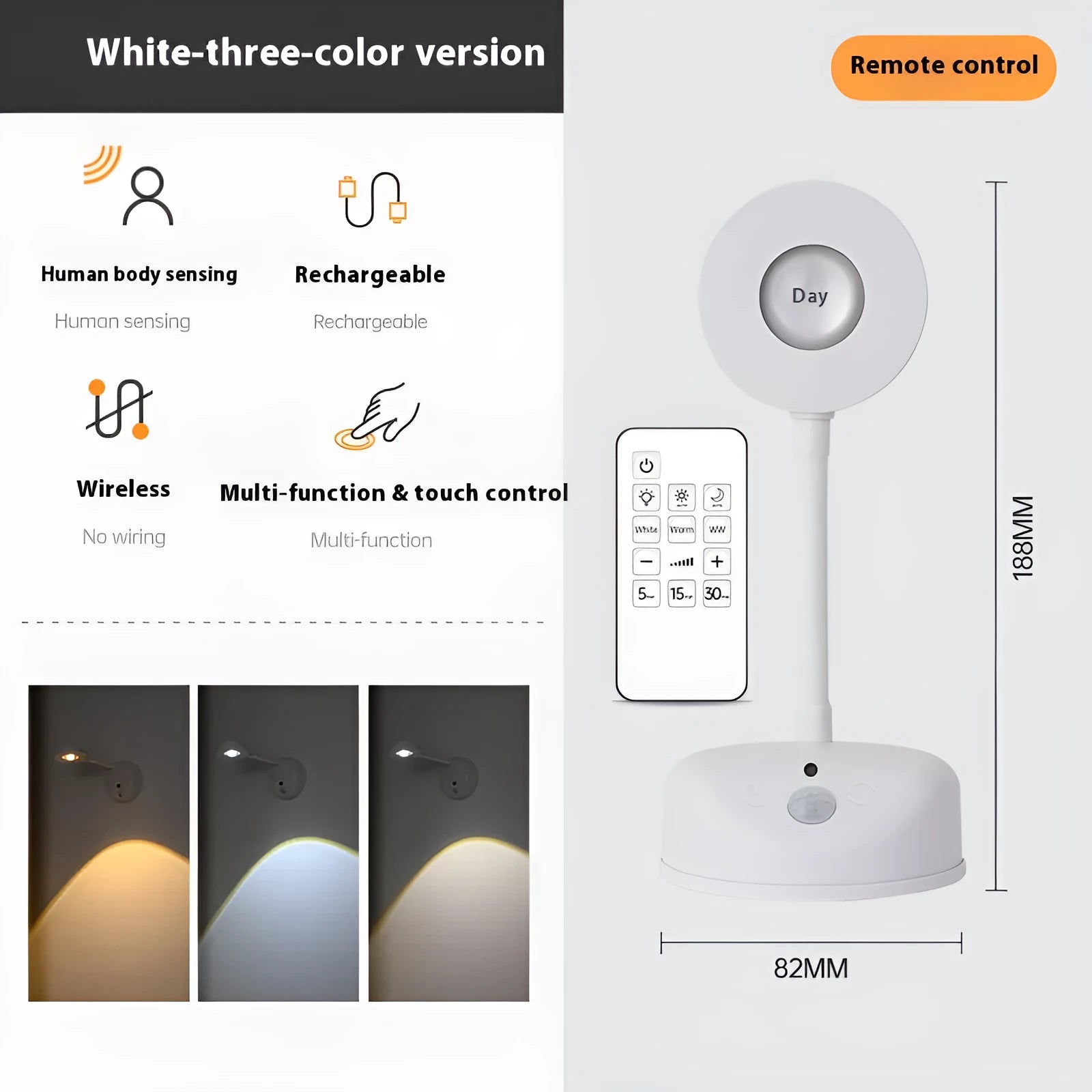 Rechargeable wireless wall spotlight with geometric design and remote control