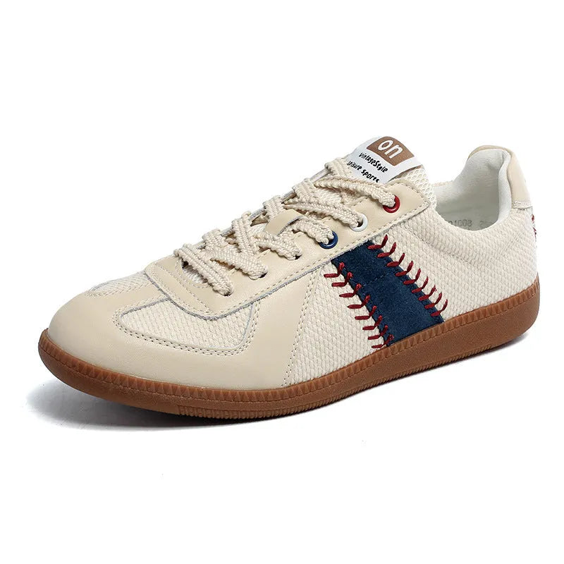 White fashion casual exercise men's sneakers with mesh upper and flat heel