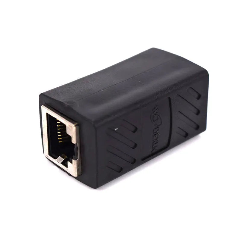 Black RJ45 network cable butt joint extender adapter for connecting two ethernet cables