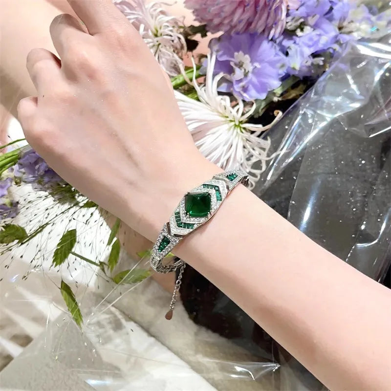 Heavy-duty retro zircon emerald bracelet for women, copper electroplated finish, round stones, SL1266 colour