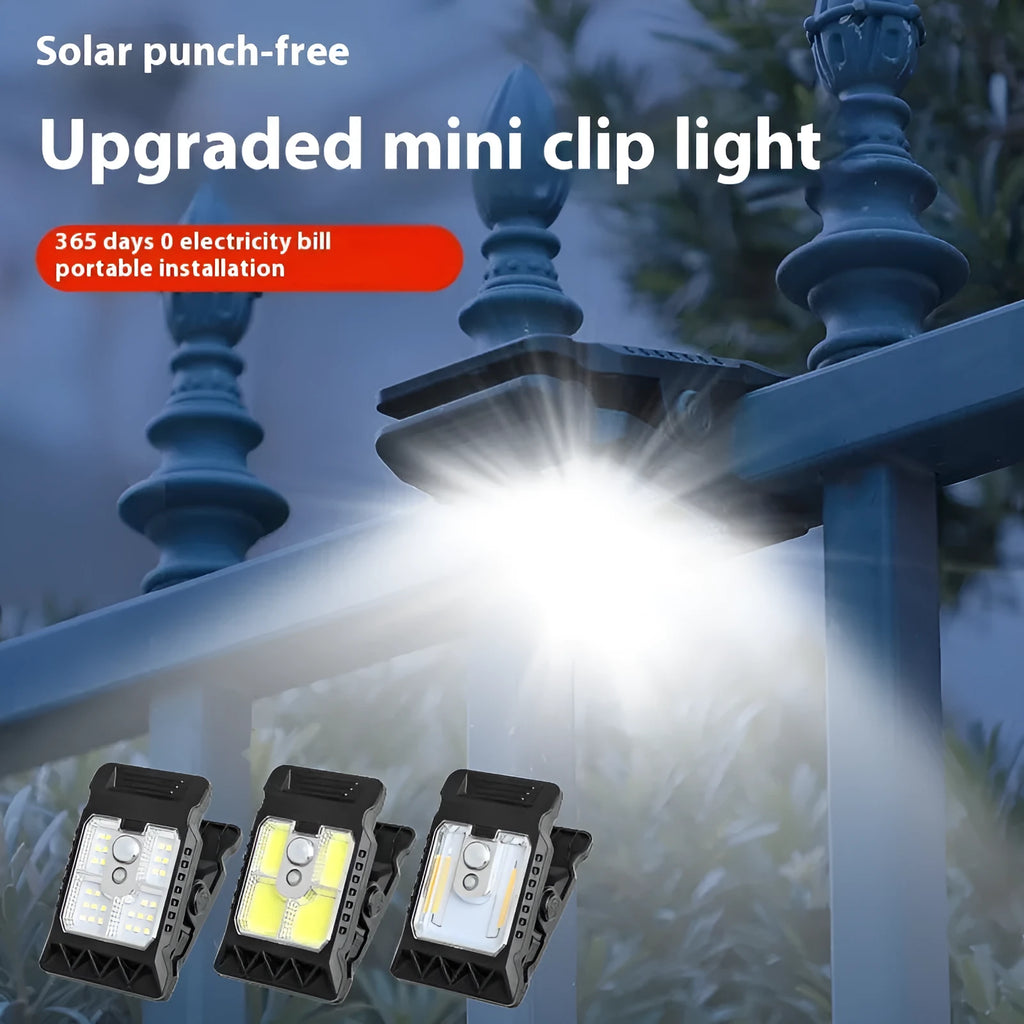 IP65 waterproof motion sensor clip lamp with compact ABS housing and clip mount.