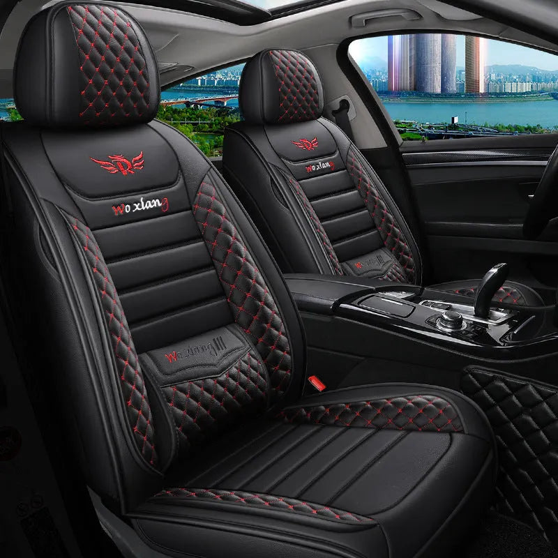 Universal car seat cushion with high elastic sponge filler in red, green, and black colour options.