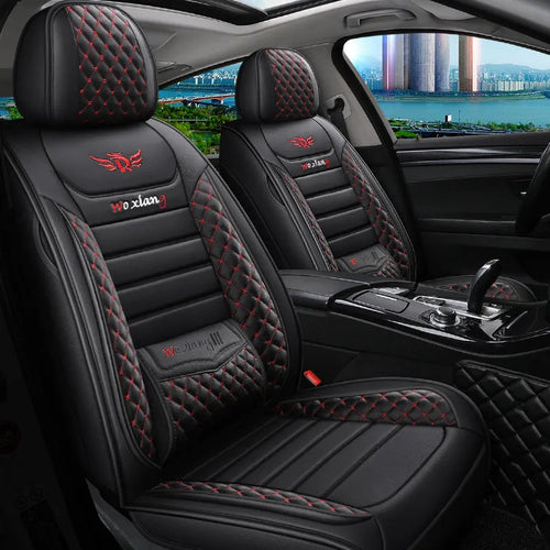 Universal car seat cushion with high elastic sponge filler in red, green, and black colour options.