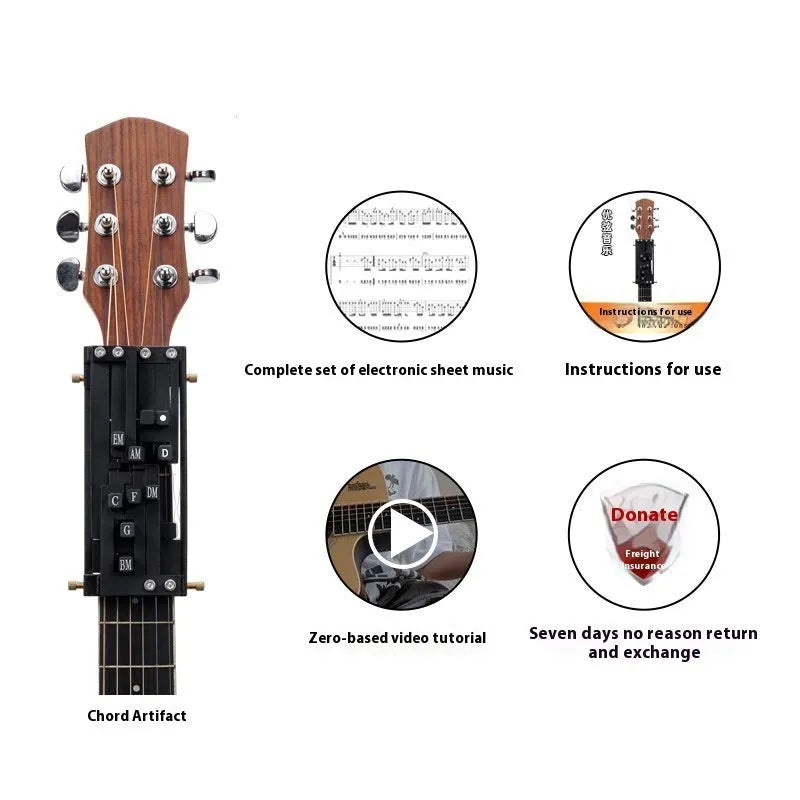 Black automatic chord changing device for folk guitar practice with singers