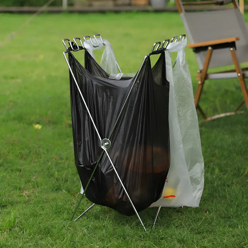 Stainless steel folding garbage bag bracket in Korean style design for outdoor use