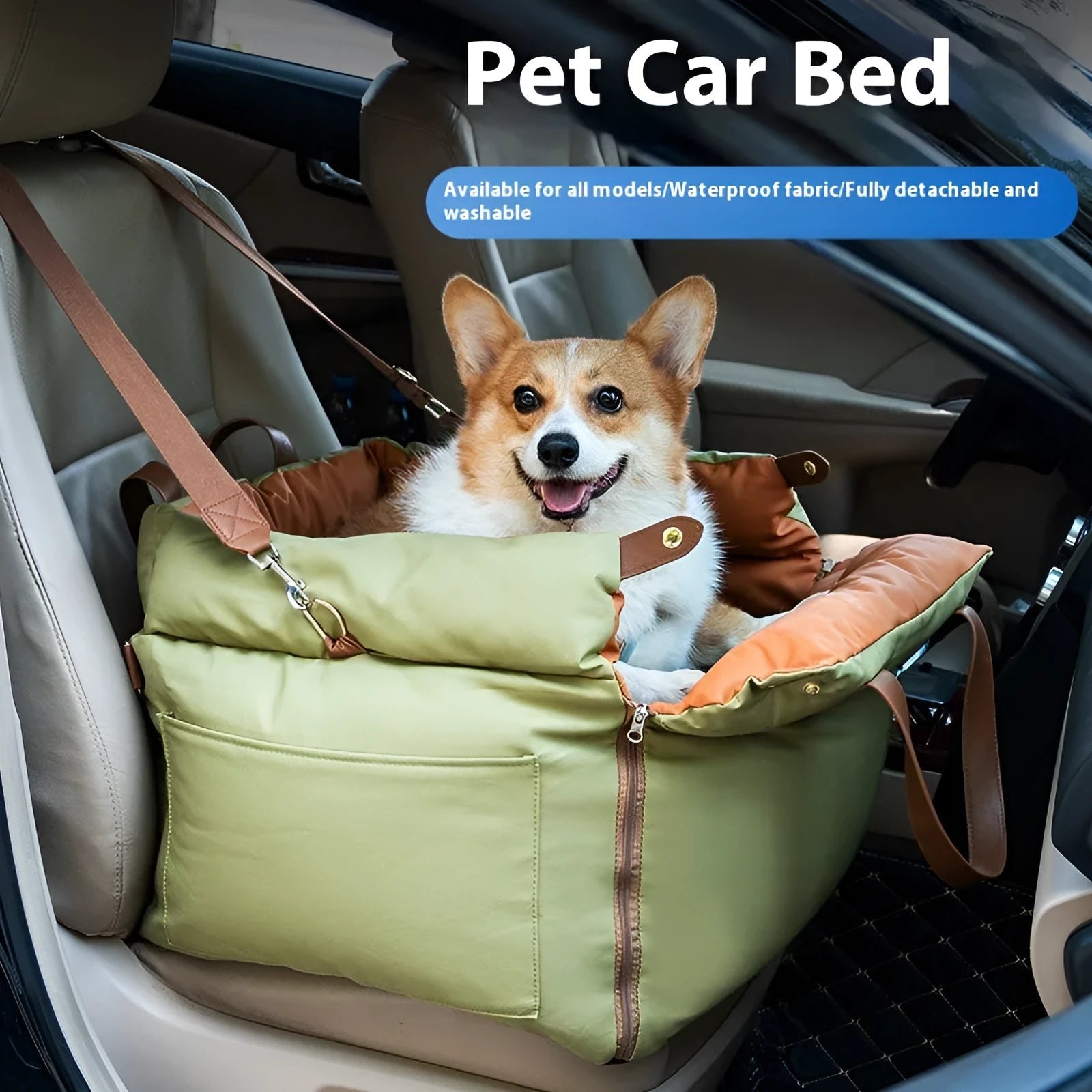 Brown removable cloth cat car kennel cage measuring 55cm by 50cm by 45cm.