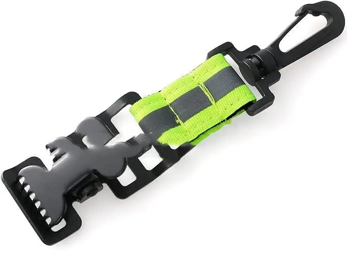 Fluorescent green fireman gloves clamp with metal buckle closure for industrial safety gear organisation