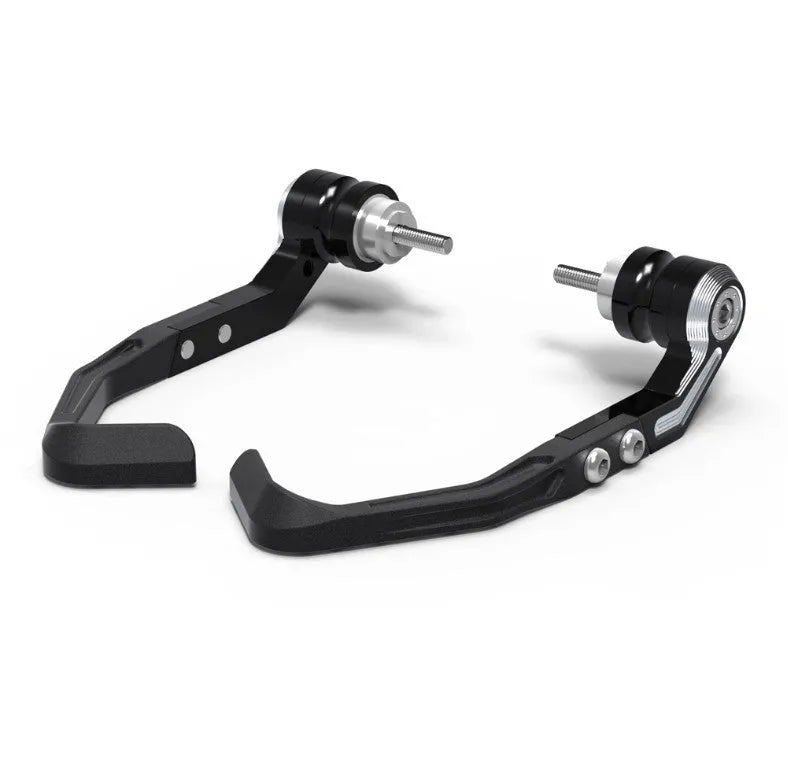 Black and grey CNC machined anti-slide protection pads for CBR650 brake horn guard bar.