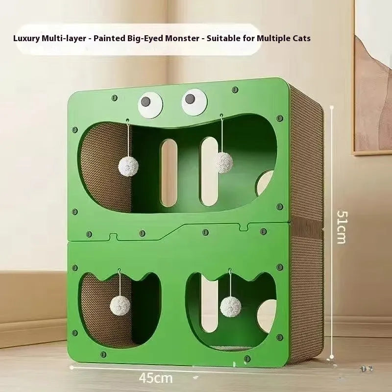 A double layer cat scratching board and nest in a cute owl design style