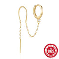 Golden S925 sterling silver stud earrings with a geometric diamond flower and delicate tassel chain design.