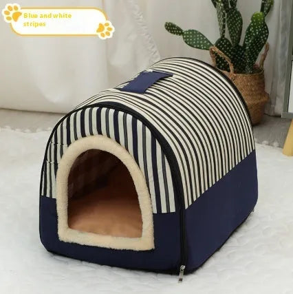 Portable cloth cat kennel with handle in pink with dots, small to medium size