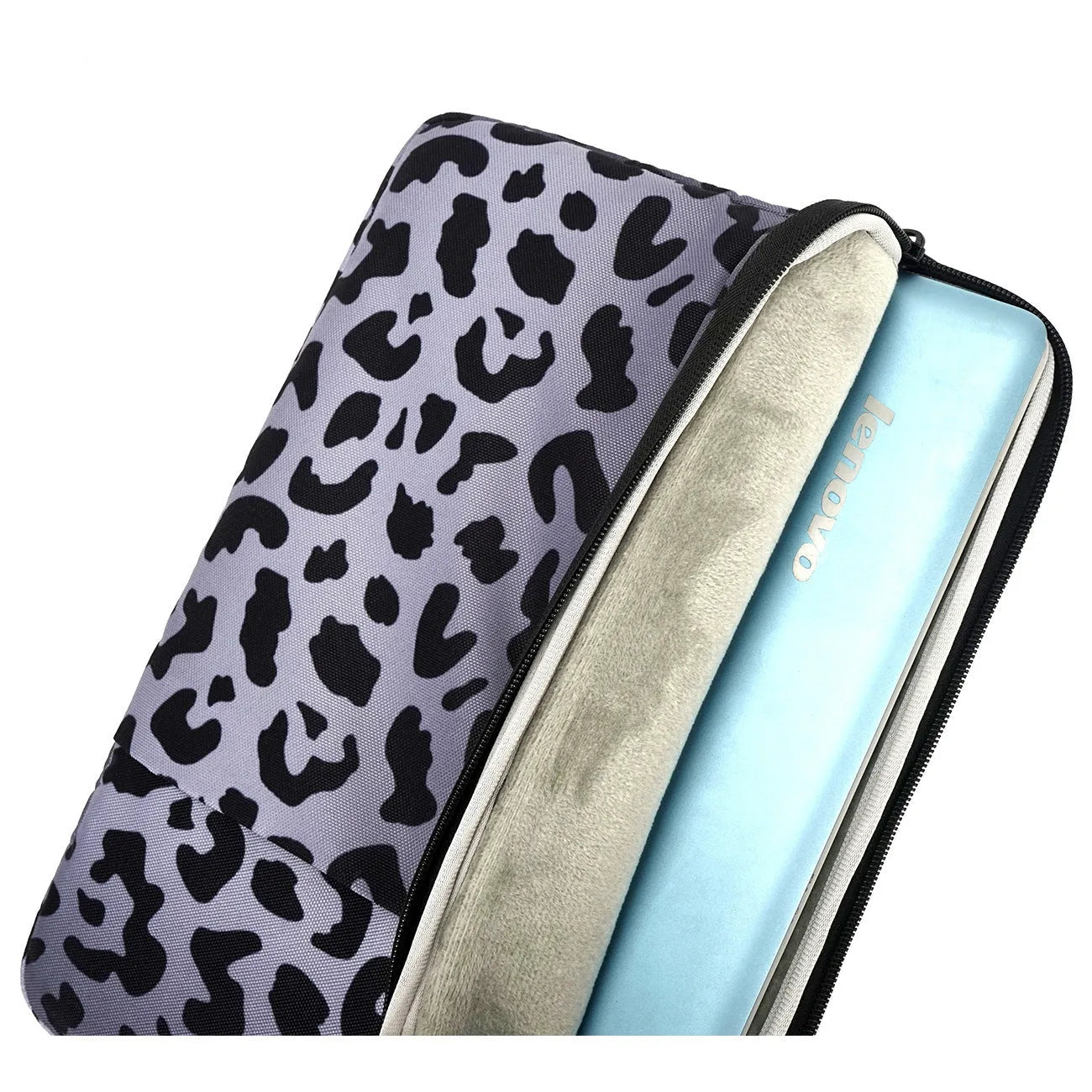 Leopard print laptop sleeve for 13-inch and 15.6-inch computers with anti-shock flannel lining