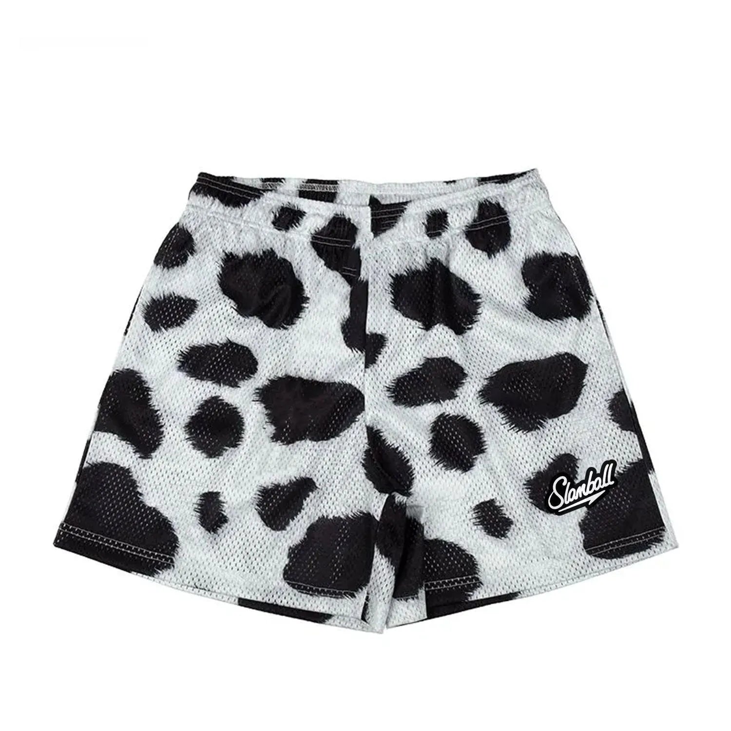 Men's leopard print quick-dry fitness shorts with mid waist and athletic cut