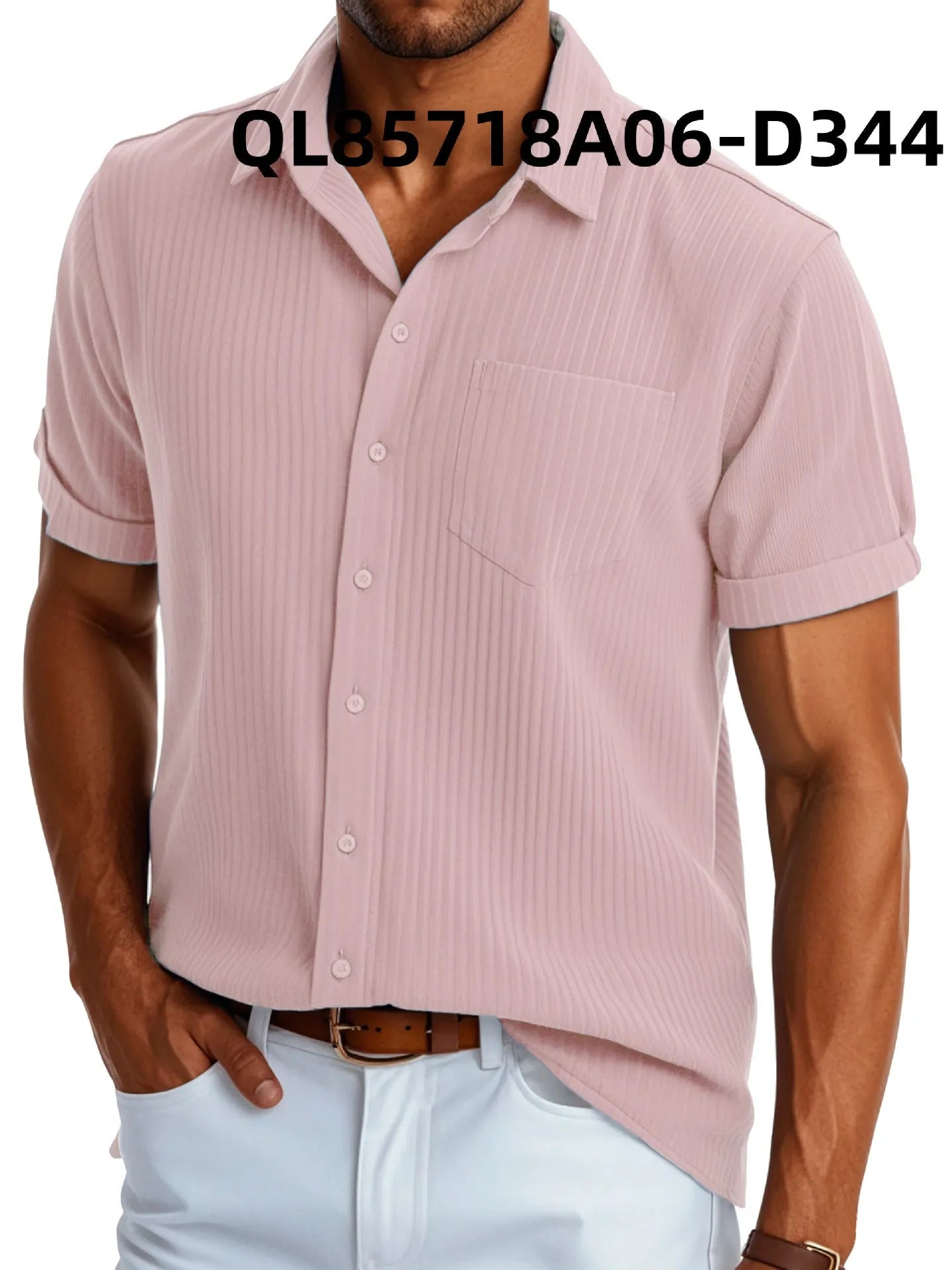 Men's loose fit printed polyester casual shirt with short sleeves and lapel