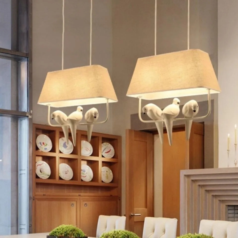 Bird design fabric chandelier ceiling lamp with iron frame hanging from a cord
