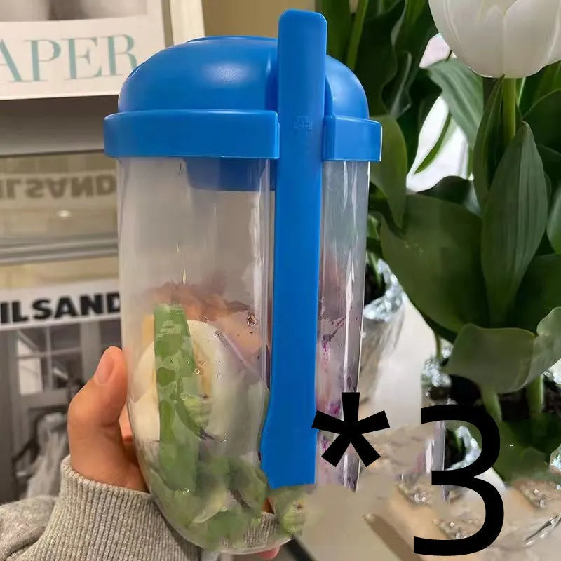 Ins style 1000ml salad cup with white fork and leak-proof cover, Klein Blue colour, on white background