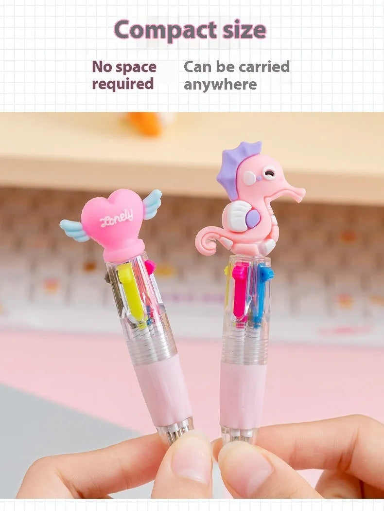 Cartoon four-colour press ballpoint pen with 0.7mm tip in random cute design