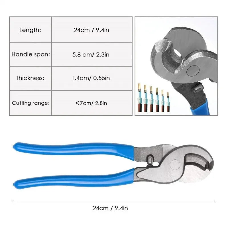 HX-50B high carbon steel crimping pliers with vinyl handles and integrated cable cutter.