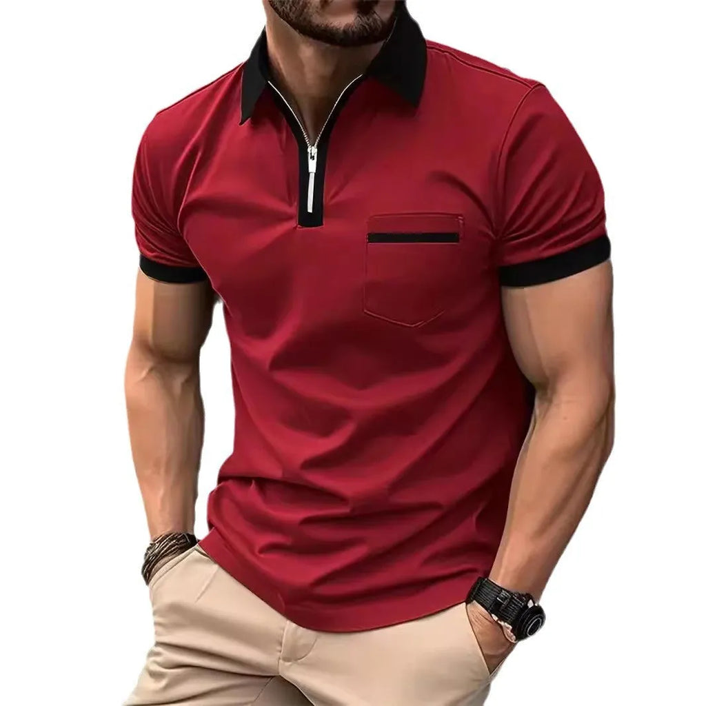 Men's casual short sleeve shirt with chest pocket and zip decoration in loose fit