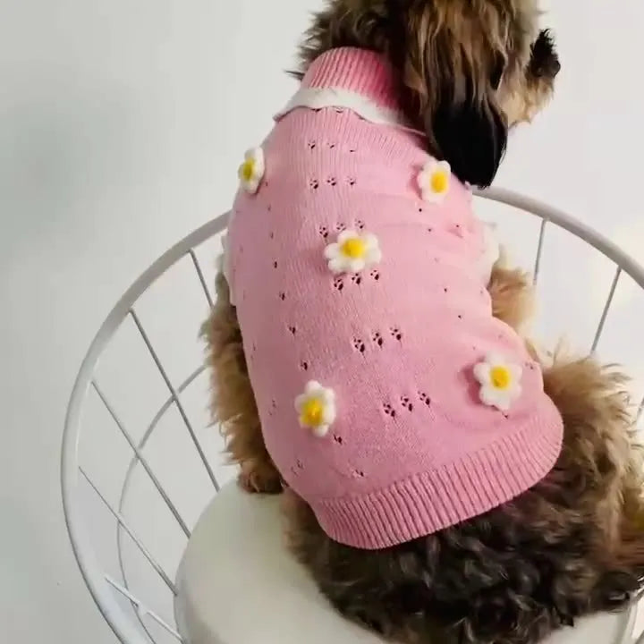 Green and pink flower pattern dog and cat sweaters in sizes XS to XL for pets 1.5kg to 8kg