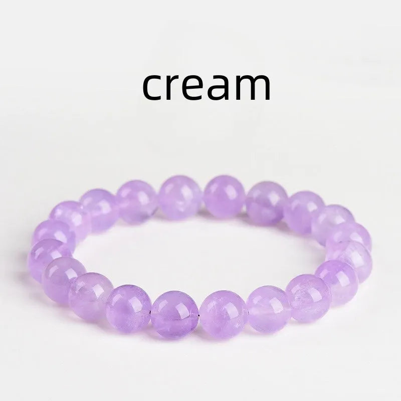 Lavender amethyst crystal bracelet with round beads in water ripple geometric design