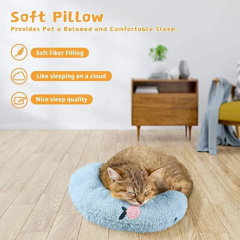 Little pillow for cats, U-shaped neck protector with soft faux fur in macaron colours, size 27x17x6 cm