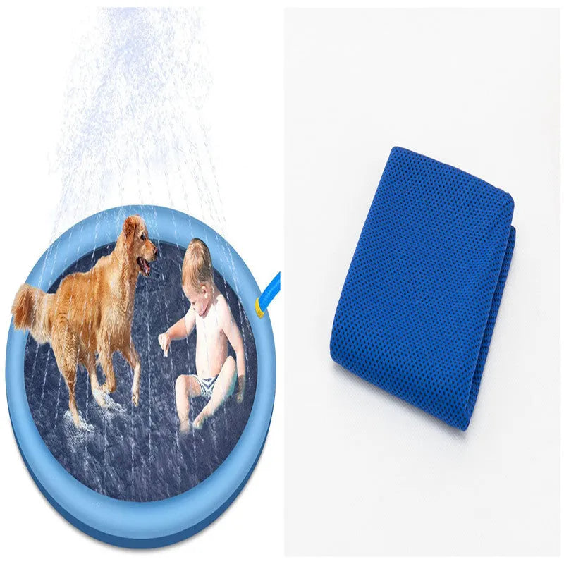Blue non-slip PVC splash pad 150cm inflated for kids and pet dog outdoor summer water play