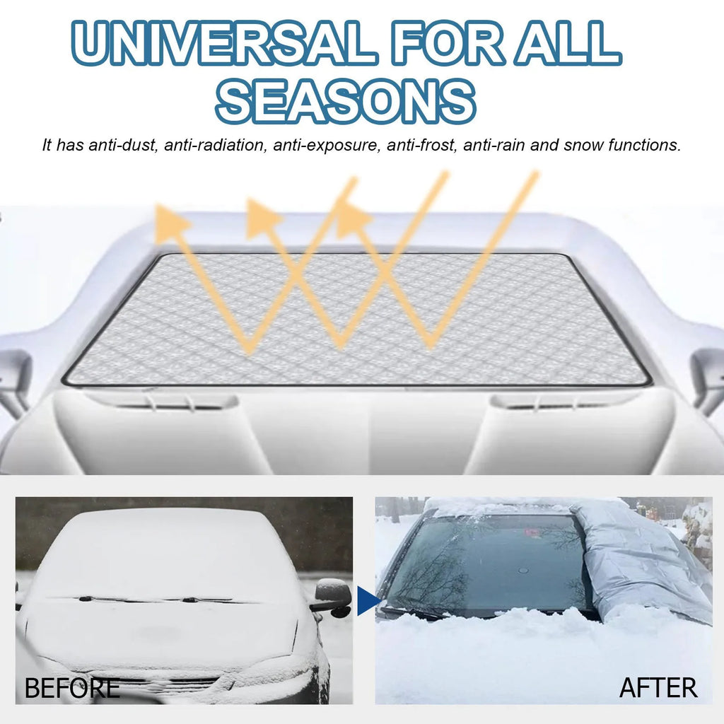 Silver aluminium film car windscreen frost cover measuring 140 by 95 centimetres