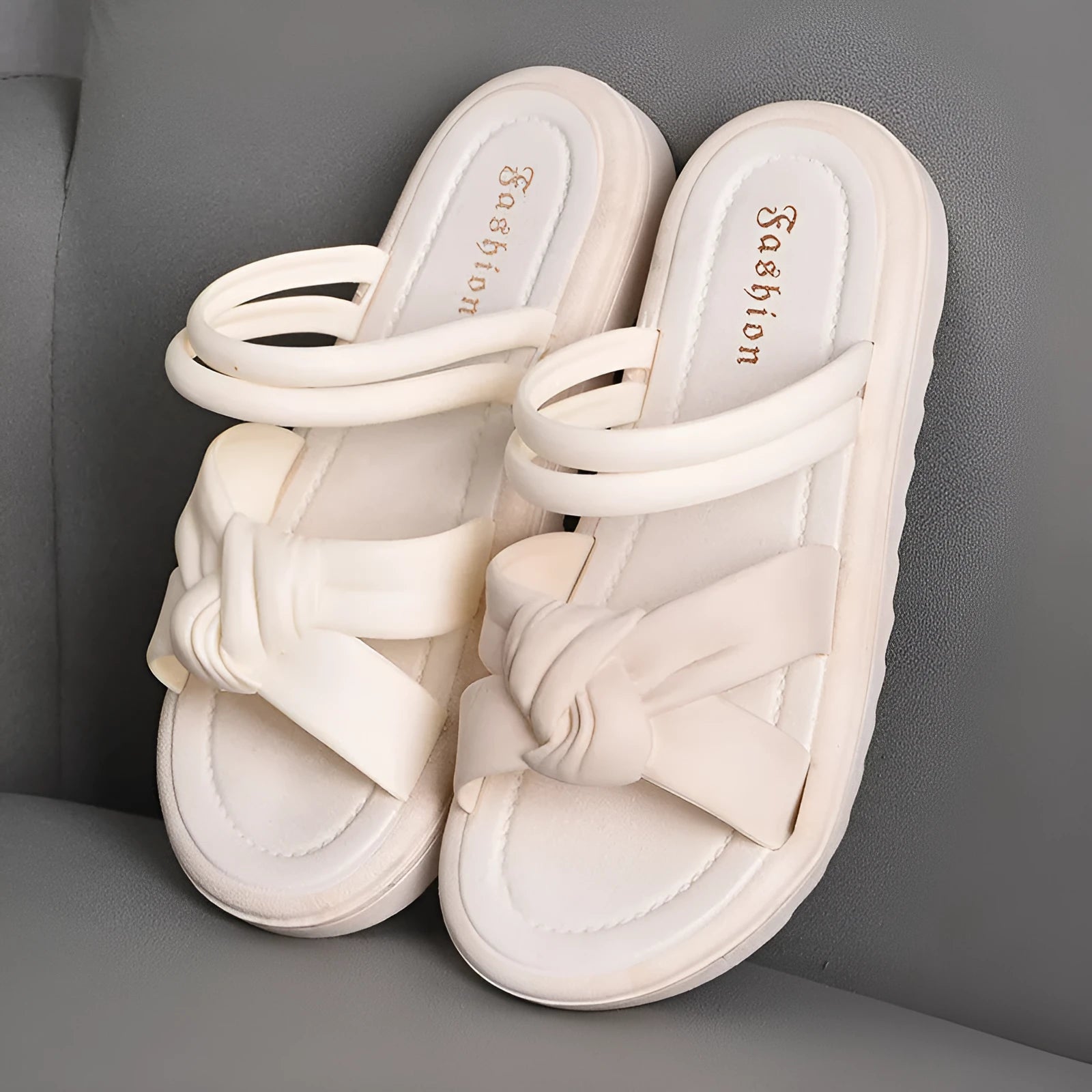 Women's black and white two-way wear sandals with soft thick back and non-slip PVC sole.