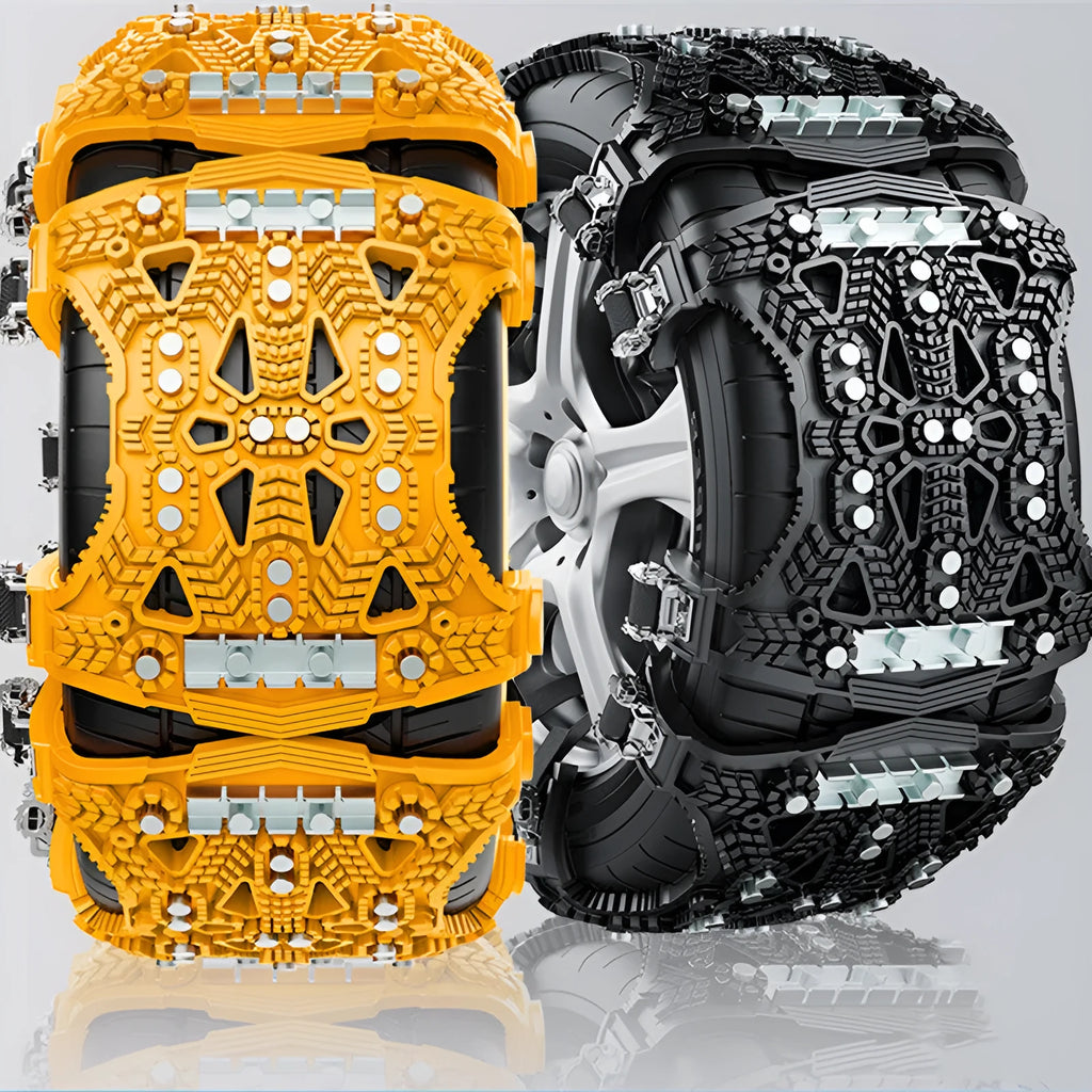 Universal nonskid chain with steel plate gear, wrench, shovel, and gloves for car SUV winter traction