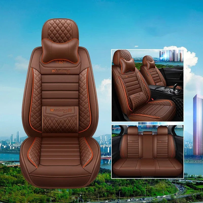 Universal car seat cushion with high elastic sponge filler in red, green, and black colour options.