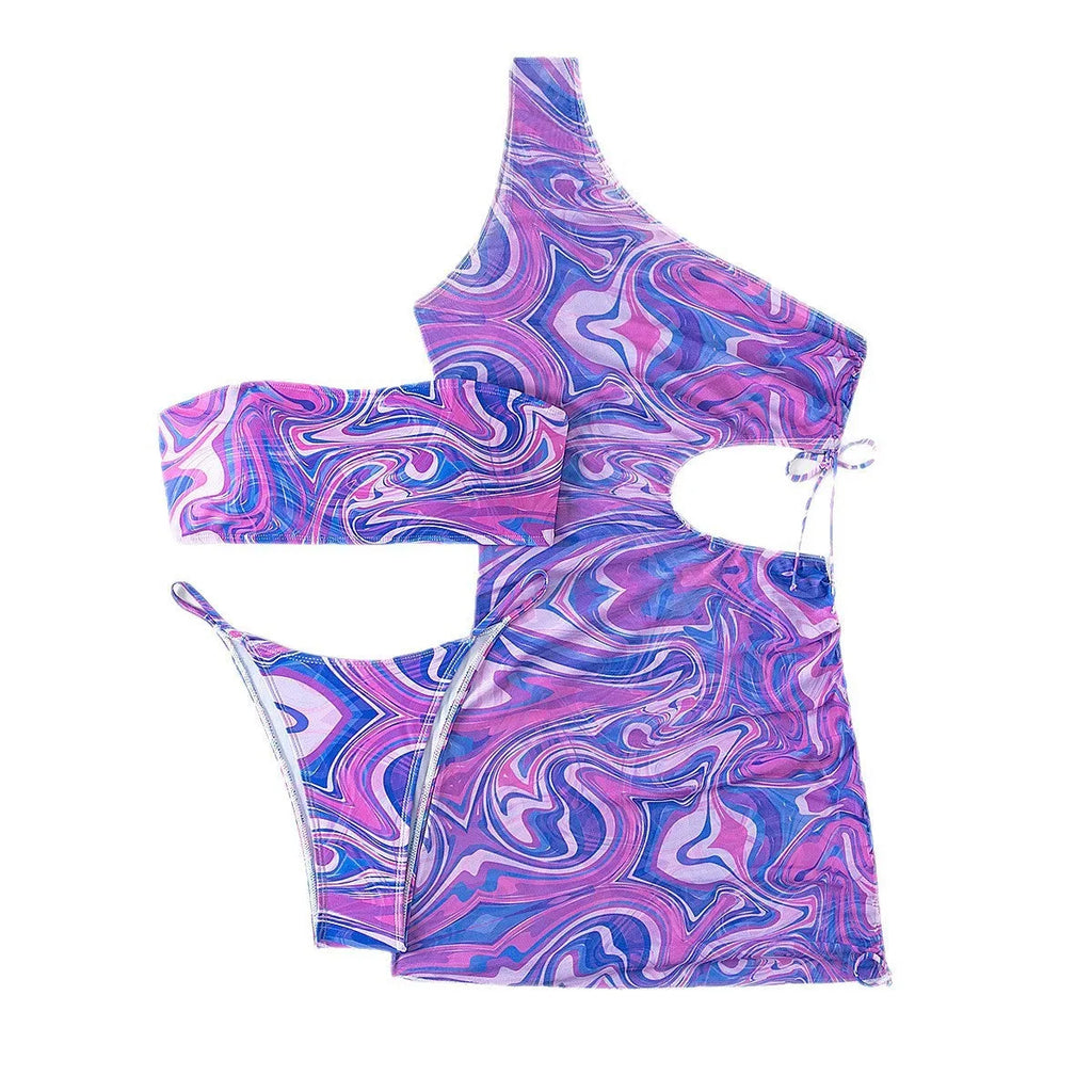 Women's gradient tie-dye lace bikini swimsuit set with cover-up dress in picture color