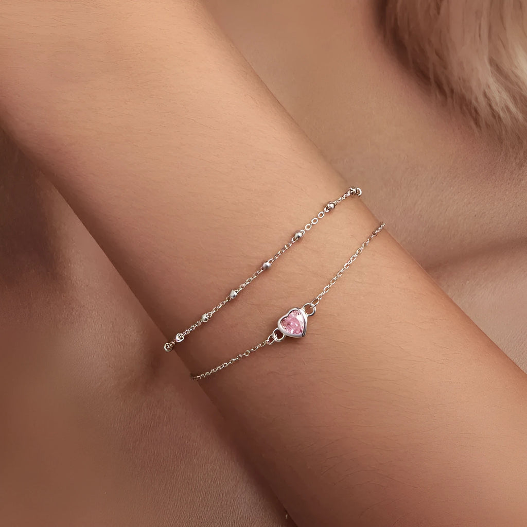 Women's 925 sterling silver heart bracelet with 150+60mm chain and 6mm pendant