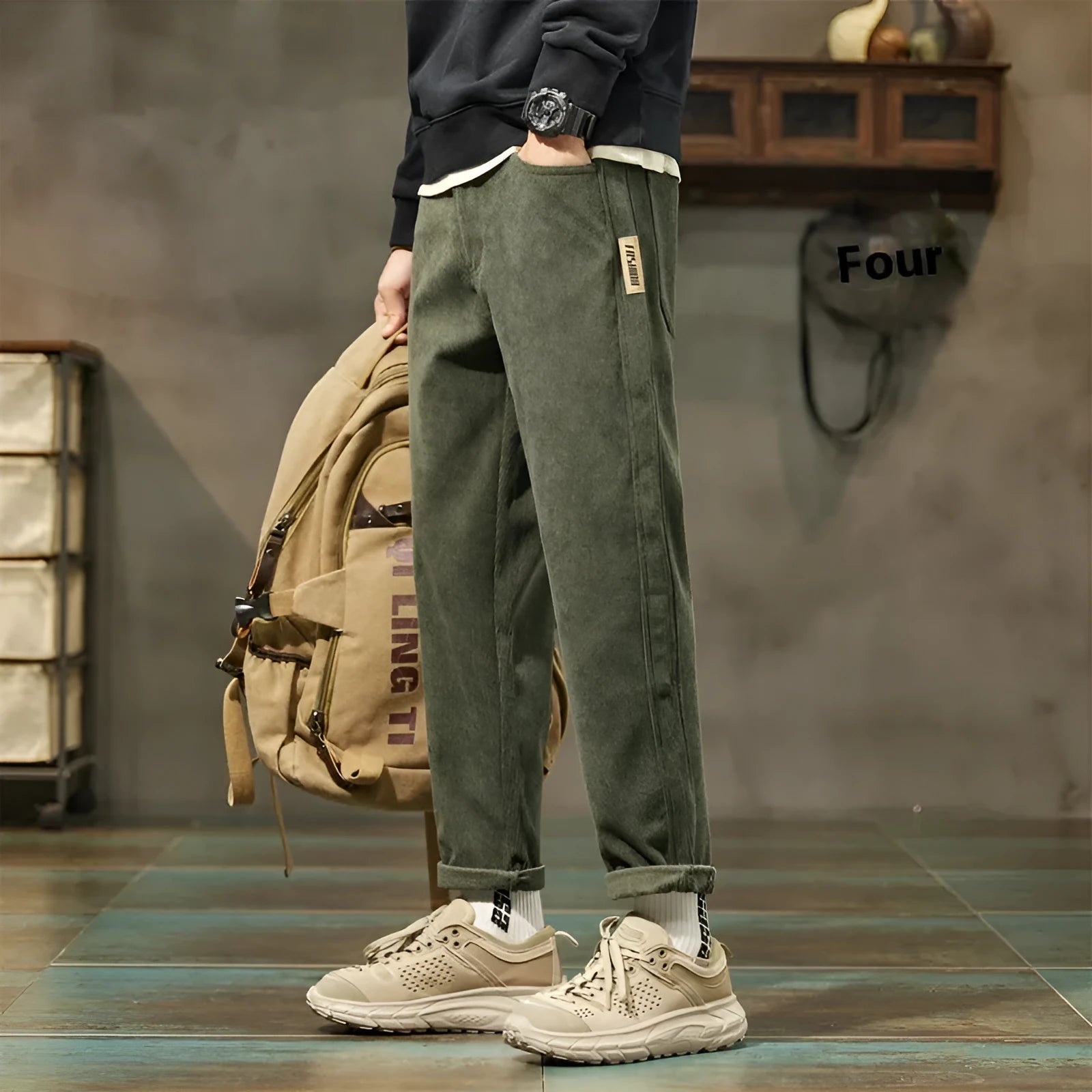 Corduroy men's casual trousers with straight leg and tapered street fashion styling