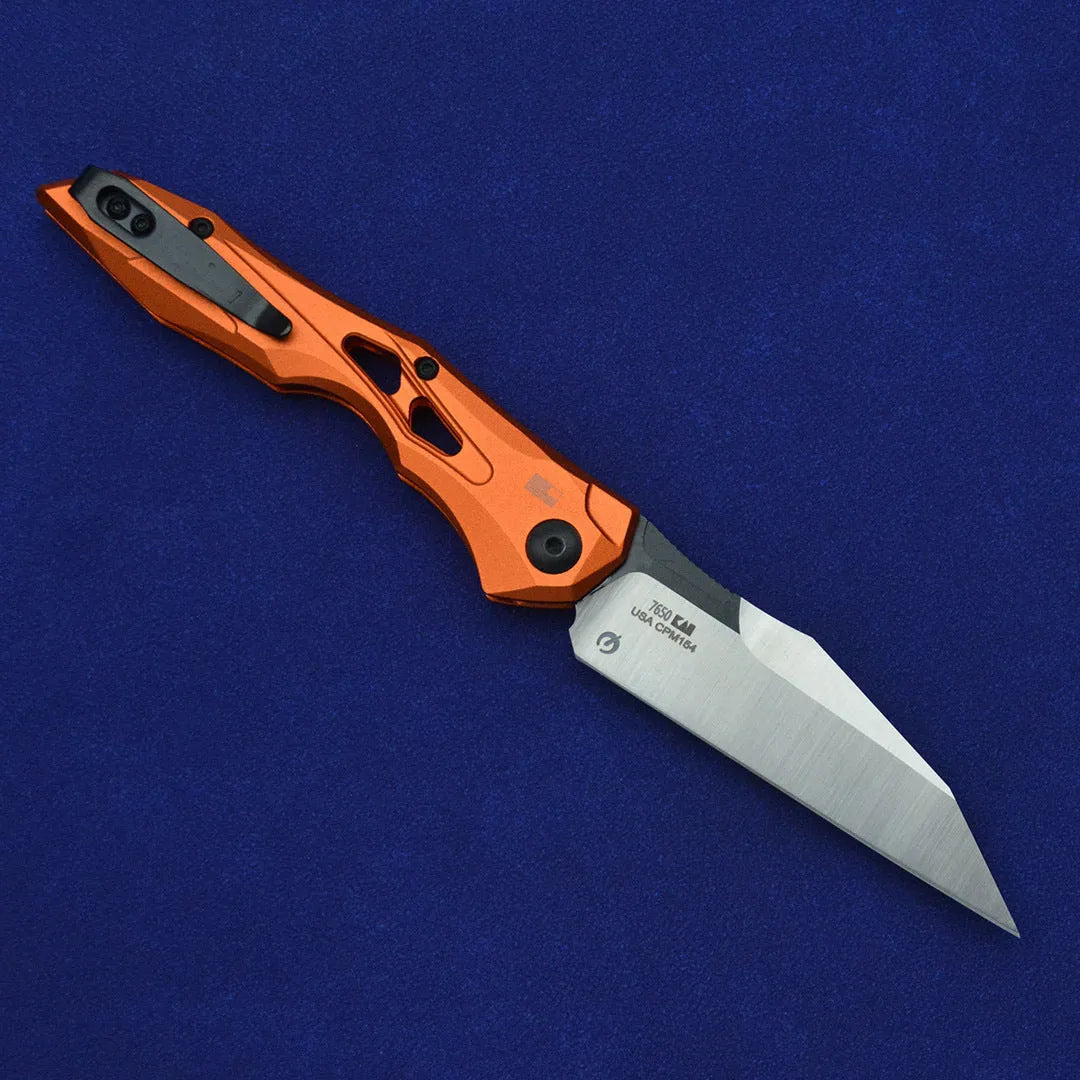 Black folding fruit knife with D2 steel blade and aviation aluminium handle shown open