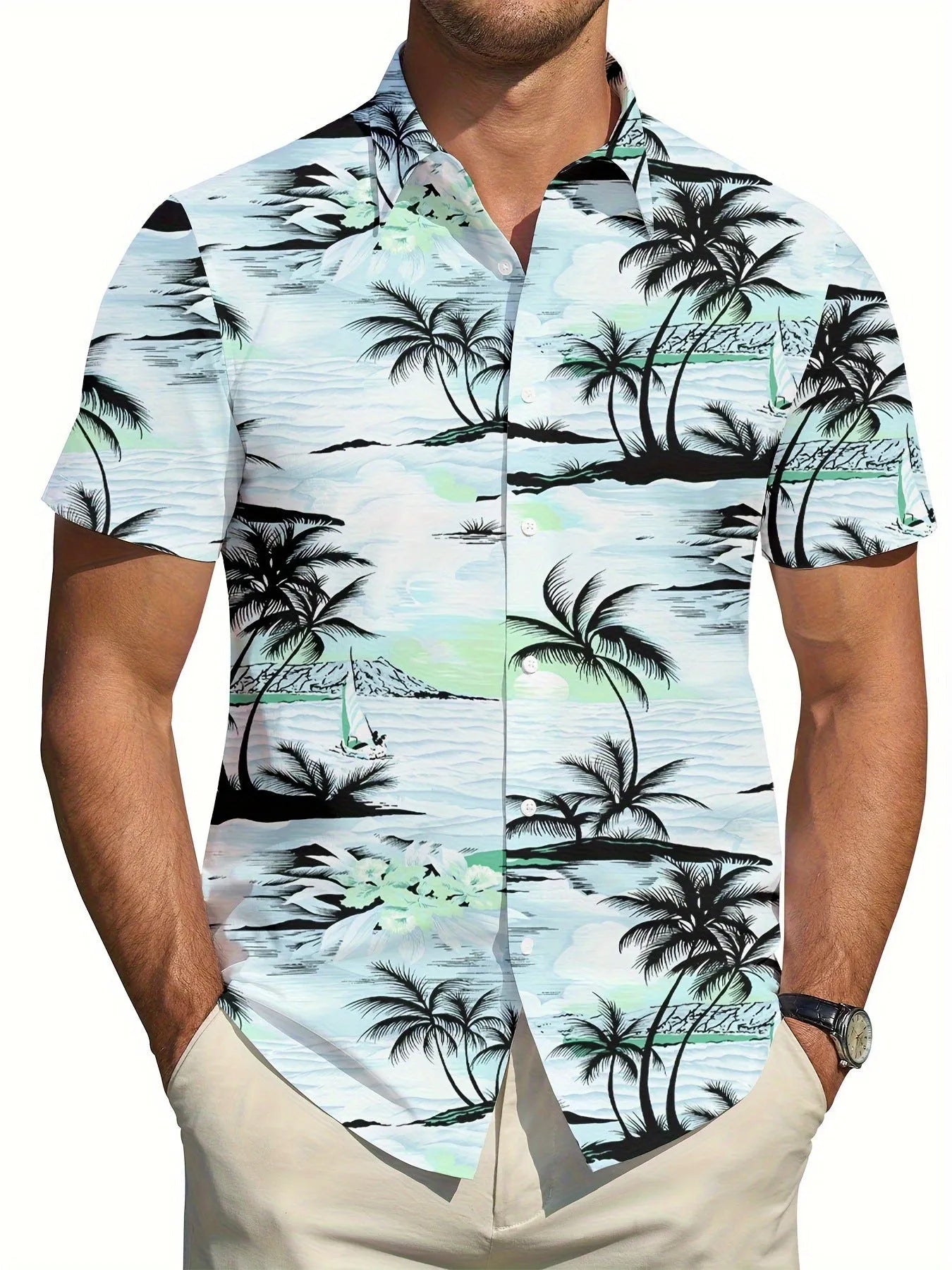 Men's floral pattern short sleeve shirt with loose cardigan fit for summer casual wear