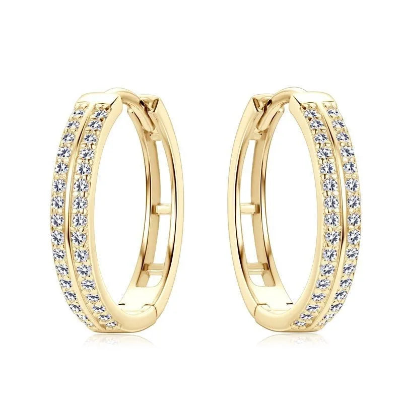 Sterling silver moissanite earrings with geometric double ring and tassel design, Gold or White finish