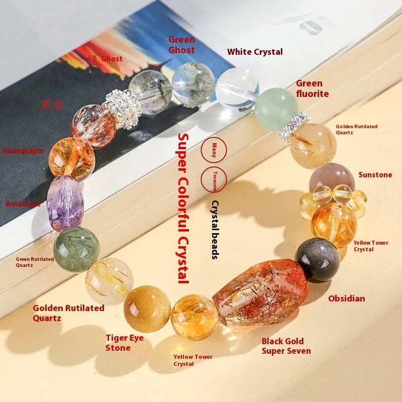 Natural crystal women's bracelet in black gold Super Seven or Duobao crystal types A through F