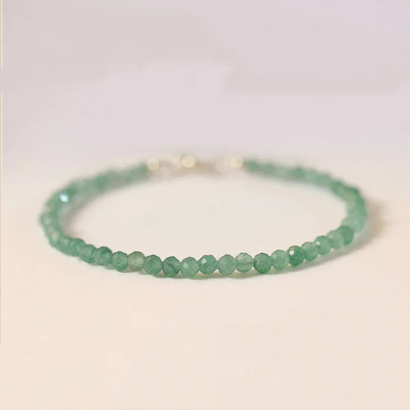 Handmade green aventurine jade bracelet with 3mm beads in vintage style for women
