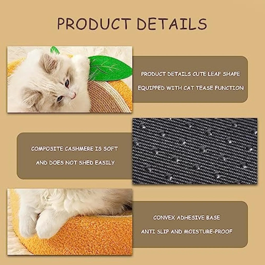 Orange circular cat scratching board with sisal surface and slightly concave centre for sleeping