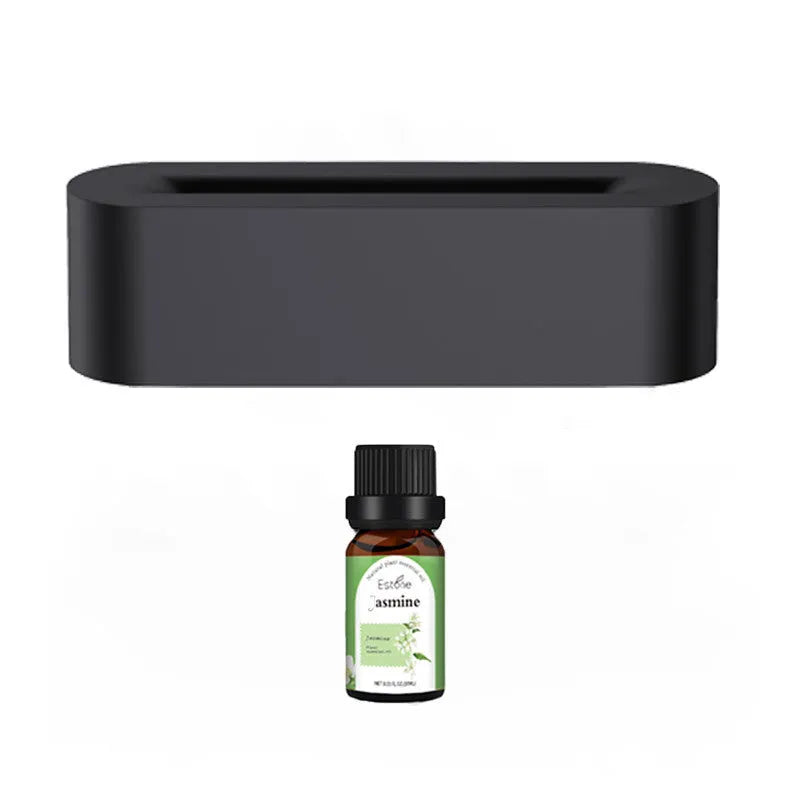White square ultrasonic flame aroma diffuser and humidifier with LED light on a table.