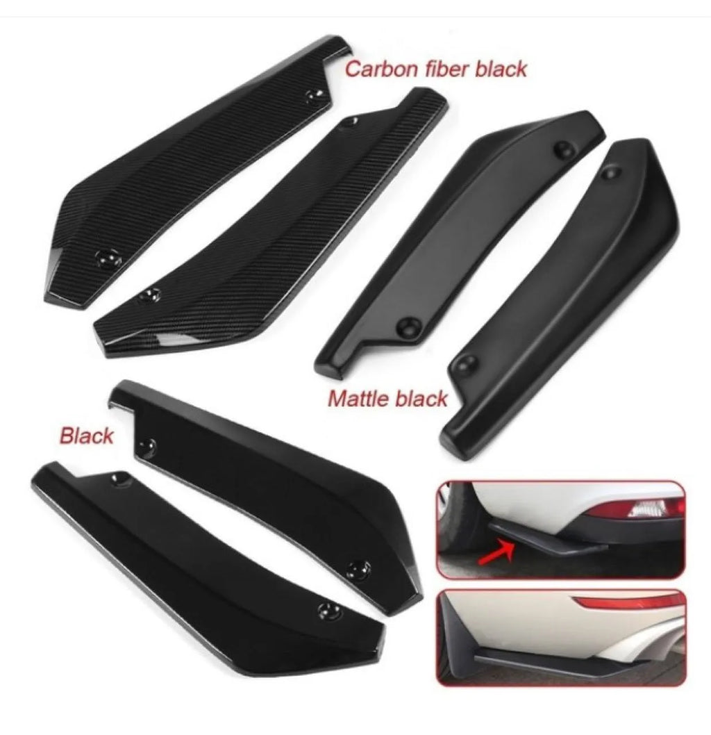 Pair of light black water transfer carbon fibre style PP rear spoiler pieces with screws on car rear