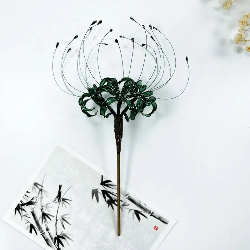 Bi'an creative flower hairpin with 8cm diameter flower and 20cm length clip in black colour