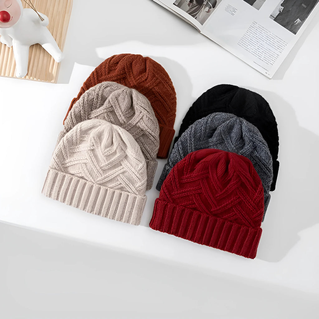 Wool knitted dome crown hat for women in assorted colours including ivory, khaki, red, brown, grey, and black.